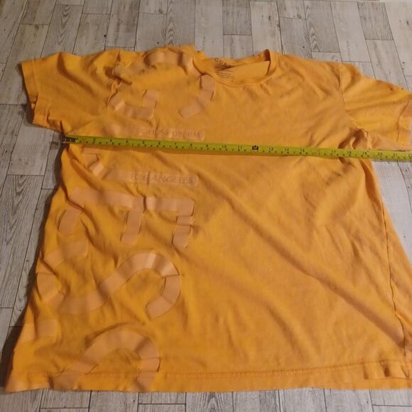 Guess Shirt Mens Large Yellow Short Sleeve Spellout Striped Tee - Picture 6 of 7